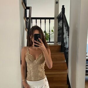 Beige/Gold Lace Bustier Tank Top